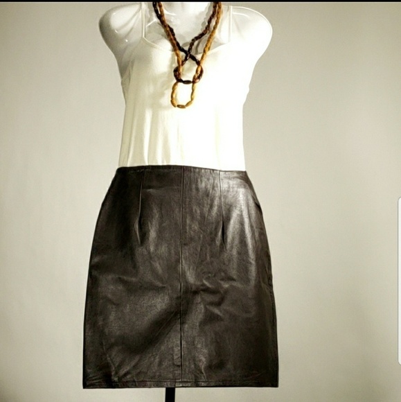 BROWN GENUINE LEATHER SKIRT - Picture 1 of 4